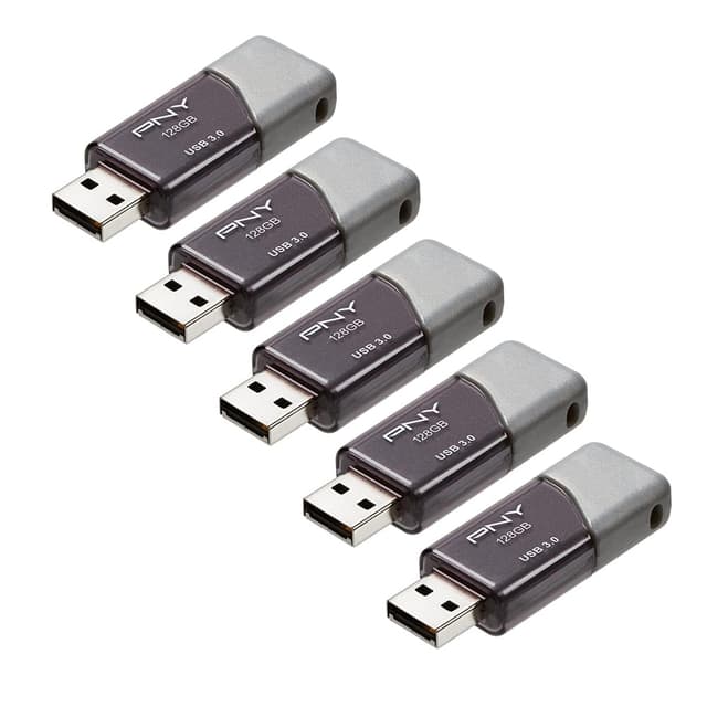 PNY 128GB Turbo Attaché 3 USB 3.0 Flash Drive 5-Pack – Grey, P-FD128X5TBOP-MP, 100MB/s, Light-Weight Durable - Data Storage and Transfer