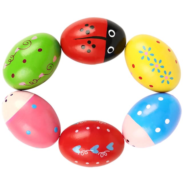 6 Pcs Wooden Egg Shakers, Musical Maracas Percussion Instruments, Musical Easter Eggs for Playing, Music Educational Tools, Easter Party Favors