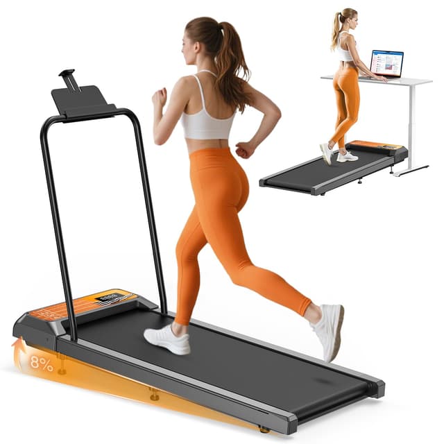 HCOIW Walking Treadmill Pad with Incline - Portable Under Desk Treadmill, Walking Mat Pad with Handle Bar, 2.5HP Low Noise, 2 in 1 Treadmills for Home Office, Remote Control with LED Screen 270LBS