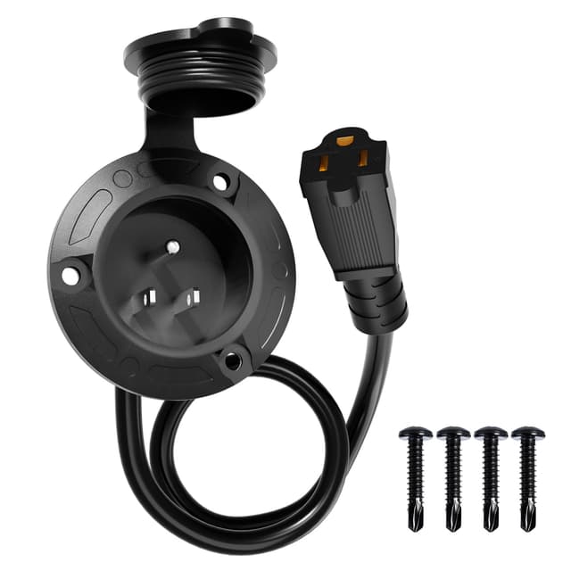 DC HOUSE 15A AC Port Plug, 125V Shore Power Inlet with Waterproof Electrical Outlet Receptacle Box with 16-Inch Outdoor Extension Cord for Golf Cart, RVs, Boat, Truck