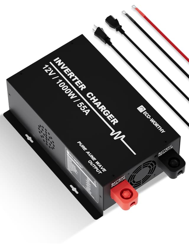 ECO-WORTHY 1000W Pure Sine Wave Inverter Charger, Power Inverter with 55A LiFePO4 Battery Charger with 20ms UPS, 12V to 110V for Deep-Cycle Batteries RV Boat Home