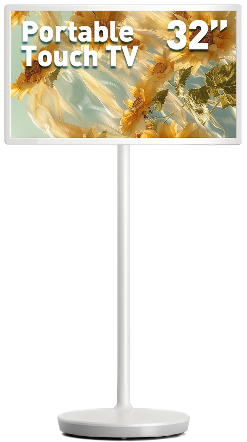 KEFEYA 32-Inch Portable TV with Touch Screen | 6GB RAM + 128GB Storage | 1080P Full HD Portable Monitor with Built-in 8-Hour Battery | Android 13 OS | Rolling TV on Wheels | Remote Control