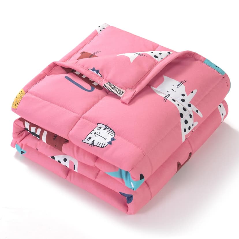 Kivik Cooling Weighted Blanket 7 Pounds, Breathable Weighted Blankets, Ultra Soft Heavy Throw for Relaxing & Sleeping, Machine Washable, 41 x 60 Inches, Cute Cat Printing, Pink