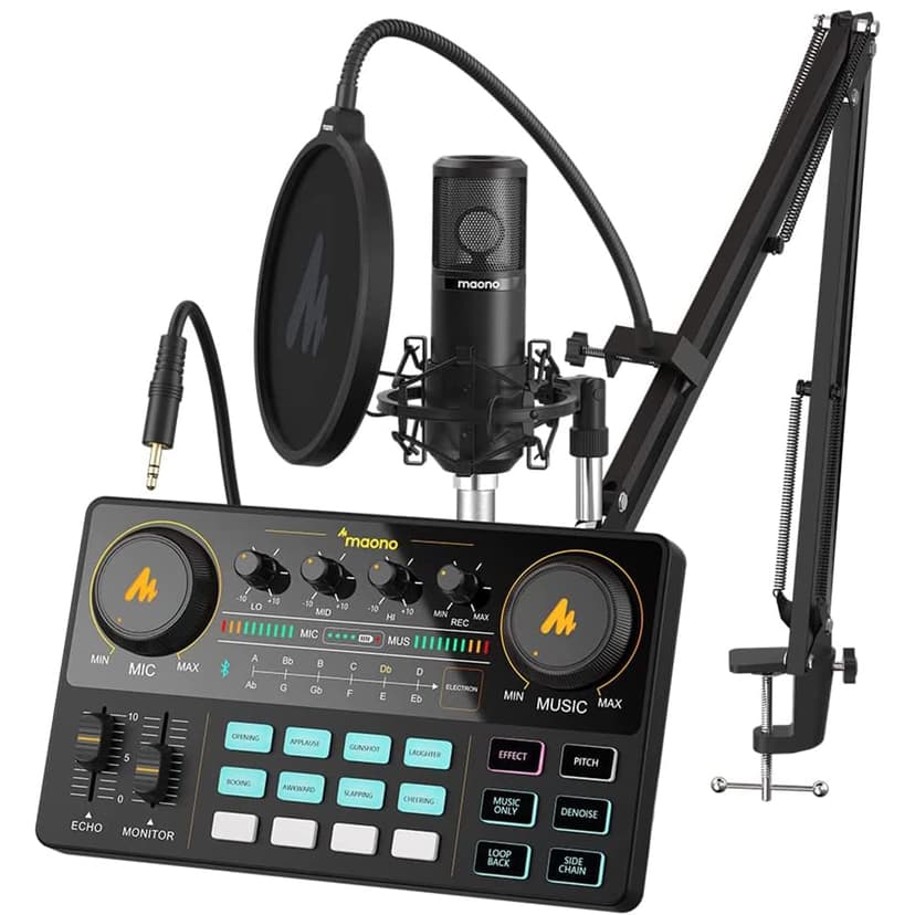 MAONO Podcast Equipment Bundle Audio mixer All-in-One Podcast Production Studio with 3.5mm Microphone for Live Streaming, Podcast Recording, PC, Smartphone, DJ MaonoCaster Lite (AU-AM200-S6 Black)