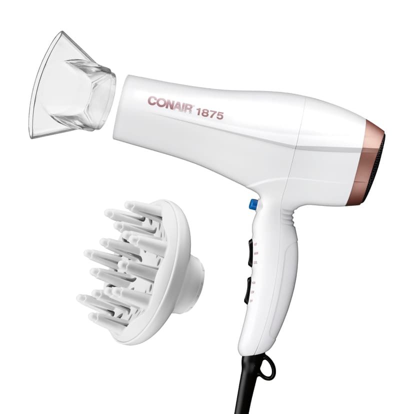 Conair Double Ceramic Hair Dryer, 1875W Blow Dryer with Diffuser and Concentrator, Ionic Conditioning, 3 Heat & 2 Speed Settings, Amazon Exclusive, White