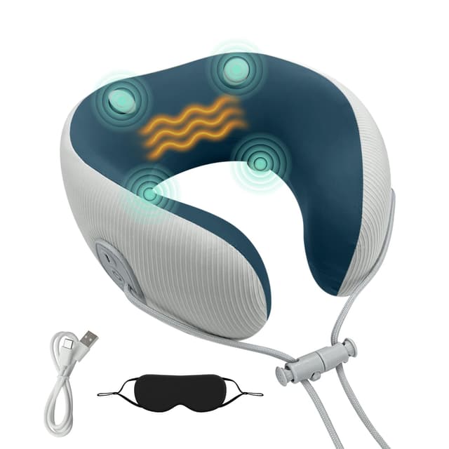 Medicane Neck Travel Pillow with Massage, Neck Massager with Heat & Gentle Vibration Massage, Ergonomic Memory Foam with Comfortable Eye Mask, Perfect for Airplane, Car, Office, Home Use, Pain Relief