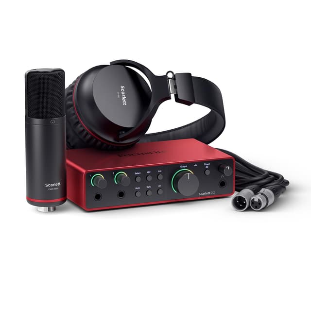 Focusrite Scarlett 2i2 Studio 4th Gen USB Audio Interface Bundle for the Songwriter with Condenser Microphone and Headphones for Recording, Streaming, and Podcasting