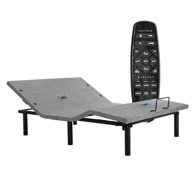 Fromann Adjustable Electric Queen Bed Base Frame with Massage, USB Type-C Ports, Zero Gravity, Under Bed Led Lighting and Three Leg Height (Grey)