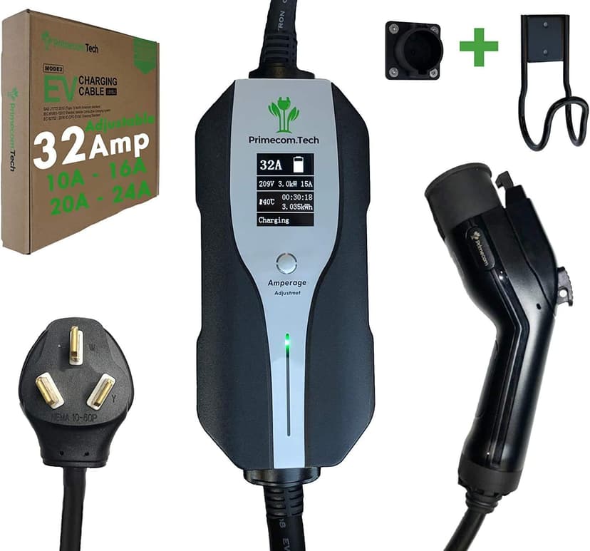 30 Feet Level 2 Primecom Electric Vehicle (EV) Charger (220/240V, 32Amp/40Amp) 32 and 40 Amp 6-50P. 10-50P & 14-50P (10-50P, 32 Amp) for Tesla