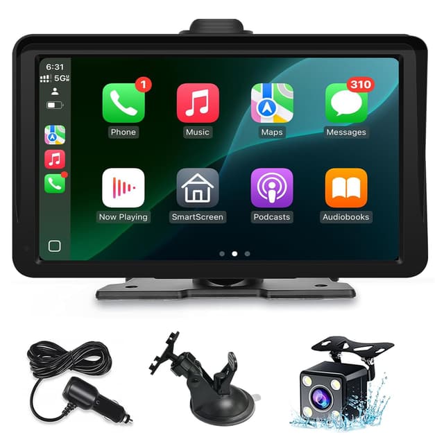 Apple Carplay Screen for Car, 7" HD Portable Wireless Apple Carplay & Android Auto Touchscreen, with 1080P Backup Camera, Car Play Screen Tablet, GPS Navigation/Mirror Link/Bluetooth/FM/Voice Control