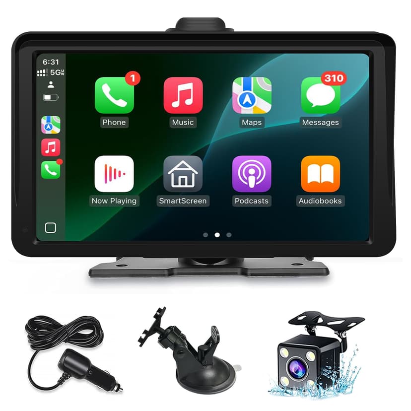 Apple Carplay Screen for Car, 7" HD Portable Wireless Apple Carplay & Android Auto Touchscreen, with 1080P Backup Camera, Car Play Screen Tablet, GPS Navigation/Mirror Link/Bluetooth/FM/Voice Control