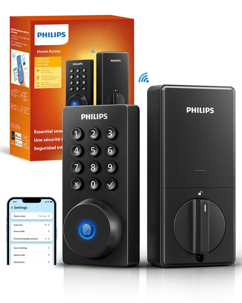 Philips Wi-Fi Door Lock, WiFi Smart Lock Keyless Entry Deadbolt for Front Door, Compatible with Alexa & Google Assistant, Remote Control, Built-in WiFi, APP Fingerprint Passcode Unlock, Auto Locking