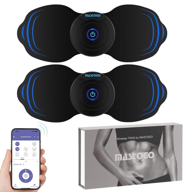MASTOGO Wireless Tens Unit Muscle Stimulator - Two Sets of Tens Unit Massager for Pain Relief - Up to 12 Mode 20 Intensity Portable with App Controlled Bluetooth TENS EMS Muscle Stimulator Machine