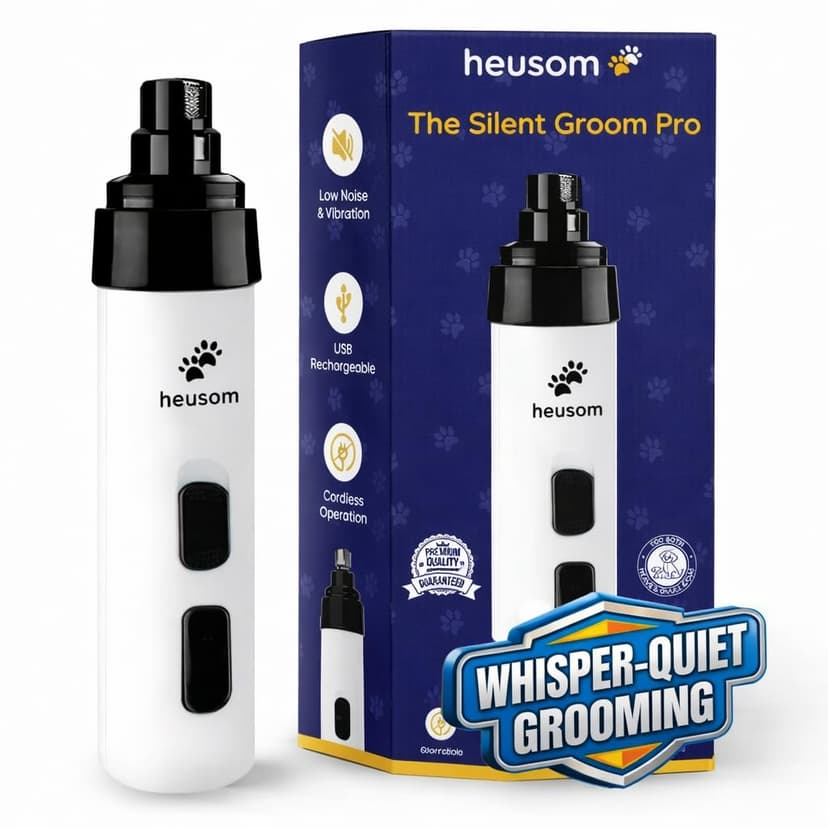 Heusom Silent Groom Pro Pet Nail Grinder | Whisper Quiet Claw Trimmer for Dogs, Cats and Other Animals | Safe & Stress Free Nail Grooming, Ideal for Sensitive Dogs of All Breeds & Sizes