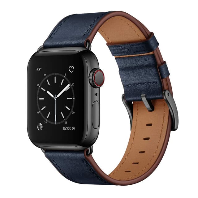 OUHENG Leather Bands Compatible with Apple Watch Band 49mm/46mm/45mm/44mm/42mm, Genuine Leather Strap for iWatch Series 11/10/9/8/7/6/5/4/3/2/1 & Ultra 3/2/1 & SE3 SE2 SE, Dark Blue/Black