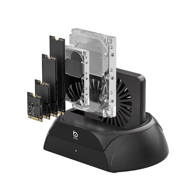 Hard Drive Docking Station, Pcie NVMe Adapter with Cooling Fan Superior Cooling Efficiency, External Hard Drive Reader Compatible with M.2 NVMe/SATA SSD & 2.5" and 3.5" SATA HDD SSD