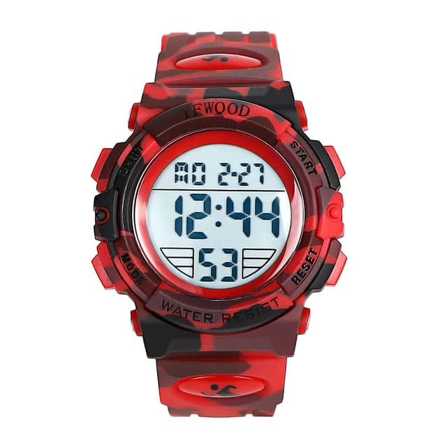 YFWOOD Kids Digital Watch,Waterproof Outdoor Watches, Children Casual Electronic Analog Quartz Wrist Watches with Silicone Band Luminous Alarm Stopwatch for Boys -Camouflage Red