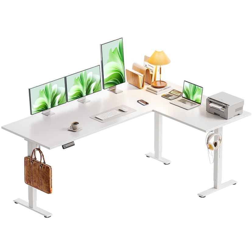 Casaottima 63 Inch Electric L-Shaped Standing Desk, Reversible Corner Desk with Height Adjustment, Large Ergonomic Workstation for Home Office, Reception Room, White