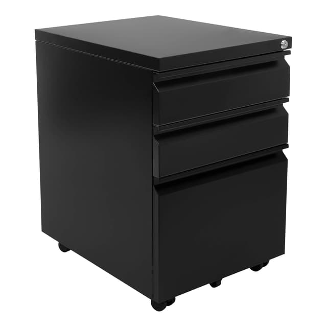 Mount-It! 3 Drawer File Cabinet with Lock and Wheels, Heavy-Duty Steel Rolling Drawer Cabinet, Fully Assembled Under Desk Filing Cabinet for Home Office Storage, 15.3" W x 19.75" D x 24.5" H, Black