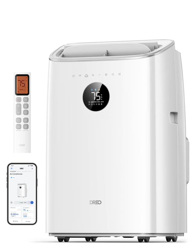 DREO Portable Air Conditioners, 10,000 BTU Air Conditioner for Bedroom with Drainage-free Cooling, 45dB Quiet, APP/Voice/Remote, 24h Timer with Fan & Dehumidifier, Smart AC Unit for Room Indoors
