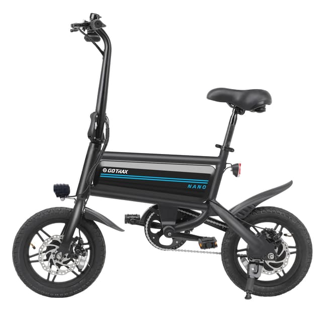 Gotrax Nano 14" Folding Electric Bike, Max Range 25Miles(Pedal-Assist) & Max Speed 15.5Mph, Power by 350W Motor, Adjustable Seat & Dual Fenders, Commuter Electric Bicycle for Adults/Teens Black