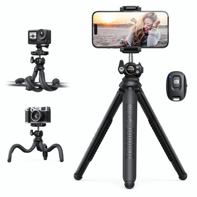 Lamicall Tripod for iPhone - 3 in 1 Flexible Phone Tripod with Wireless Remote - iPhone Stand for Video Recording Vlogging Selfie Valentines Day Gift Compatible with Phone GoPro, Digital Camera