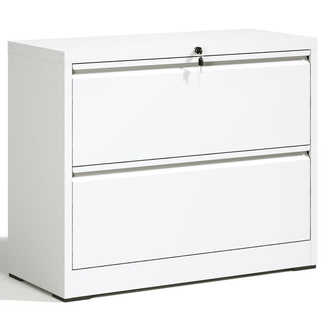 OPTYMIRA 2 Drawer Lateral File Cabinet with Lock Heavy Duty Large Metal Filing Cabinets Home Office White Locking Cabinets Wide Steel Cabinet for Legal/Letter Size,Assembly Required