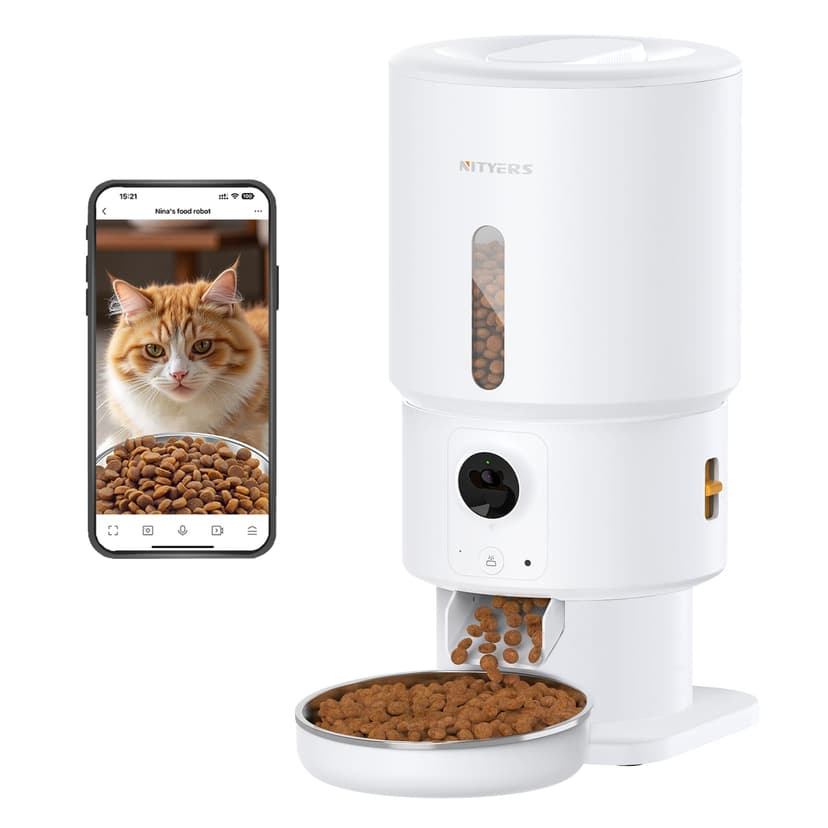 Automatic Cat Feeder with Camera - 5G WiFi Timed Cat Food Dispenser, 1080P HD Video with Night Vision, 1-15 Meals, 1-99 Portions, 2-Way Audio, Keeps Dry Food Fresh, 5L Auto Pet Feeder Also for Dogs