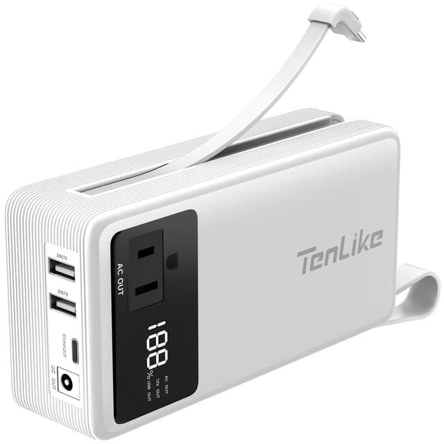 Power Bank with AC Outlet 99.9Wh Portable Power Stationr Camping Essentials Small Electric Generator Large Lithium Battery with 110V 80W Rated AC Plug in Output 60W Type-C Outdoor Emergency, White