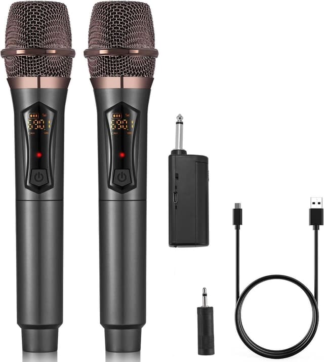 ALPOWL Wireless Microphones, Metal Dynamic Microphone System with Rechargeable Receiver, 50H Duration, 200ft Range, Microphone for Karaoke Singing, Wedding, DJ, Party, Speech, Church