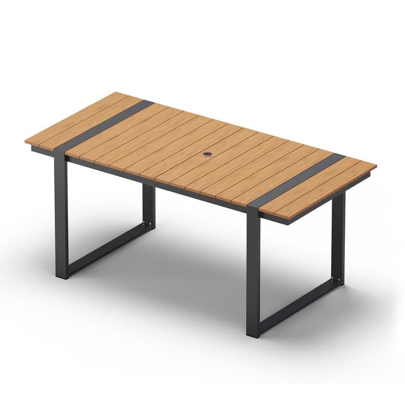 Oasbira Outdoor Dining Table for 6, HDPS+ Aluminum Patio Dning Table with U-Shape Leg, Size: 67.4"*32.3"*29.6",Modern Rectangular Table for Lawn, Garden (Gray-Teak)