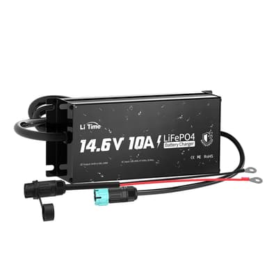 LiTime IP65 Waterproof 14.6V 10A LiFePO4 Onboard Charger, Fast Charging, 4 Safety Protections, Better Charging Performance, Extend Lithium Batteries Life, with LED Indicator, Outdoor & Marine Use