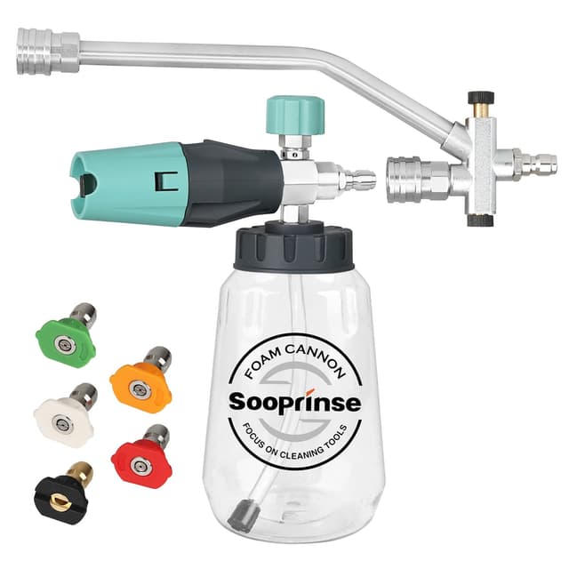 Sooprinse Pressure Washer Foam Cannon with Dual Connector Accessory, Power Washer Soap Cannon with Double Tip Attachment, 5 Power Washer Nozzle Tips, 1/4" Quick Connect, 4000 PSI