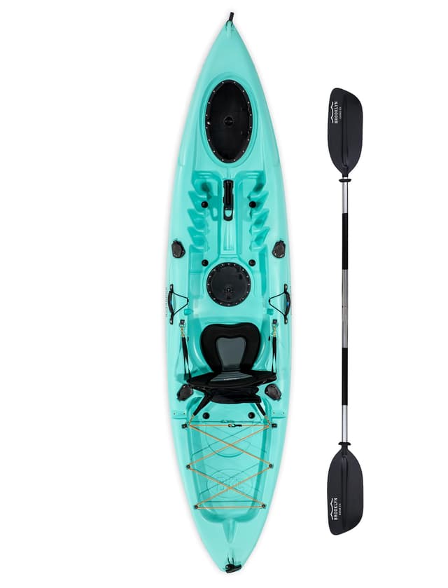 Brooklyn 11.0 Single Sit-On-Top Kayak with Paddle & Padded Seat by BKC – Stable Fishing & Recreation Kayak, 420 lb Capacity, Dry Storage Hatches, Lightweight 58 lb Design (Teal)
