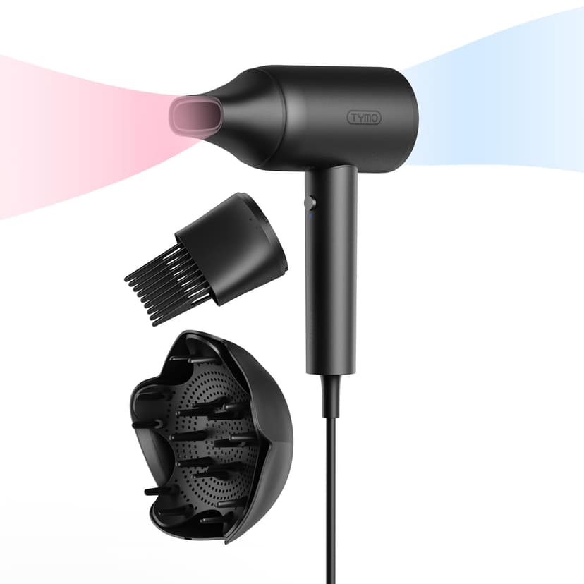 TYMO Diffuser Hair Dryer Blow Dryer - 300 Million Ionic Hairdryer with Diffuser & Comb Attachment for Curly Hair, Professional Blowdryer for Women, Cool Air Button, Small Travel Lightweight, Black