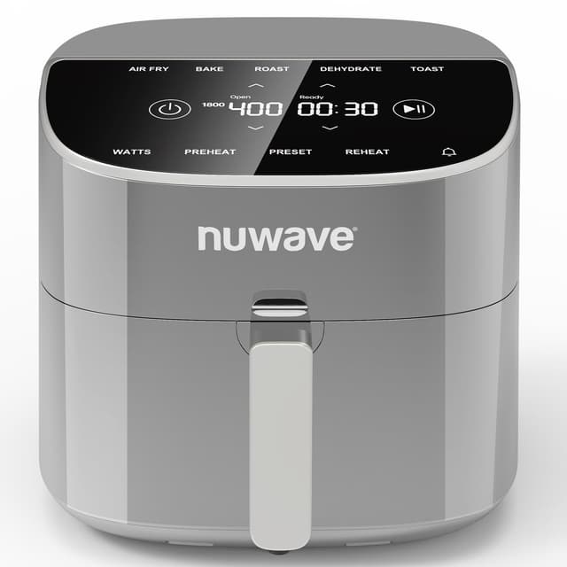 Nuwave Brio Plus 8 Qt Air Fryer, PFAS Free, New & Improved, Digital Touch Screen, Cool White Display, 50°F~400°F in Precise 5°, 5 Cook Functions, 100 Presets & 50 Memory, 3 Wattages 700, 1500, 1800
