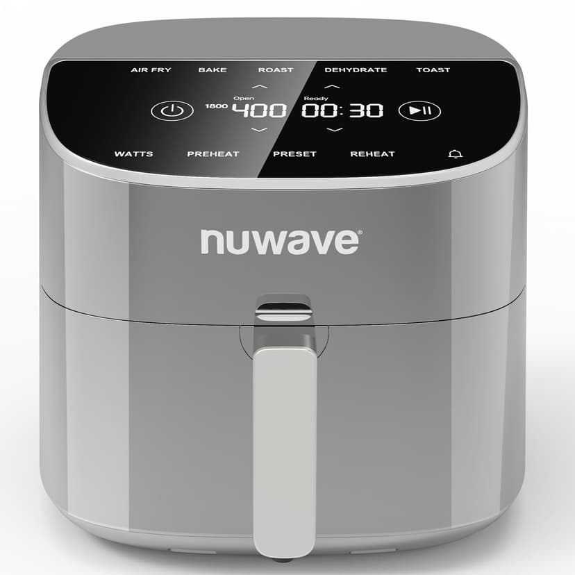 Nuwave Brio Plus 8 Qt Air Fryer, PFAS Free, New & Improved, Digital Touch Screen, Cool White Display, 50°F~400°F in Precise 5°, 5 Cook Functions, 100 Presets & 50 Memory, 3 Wattages 700, 1500, 1800