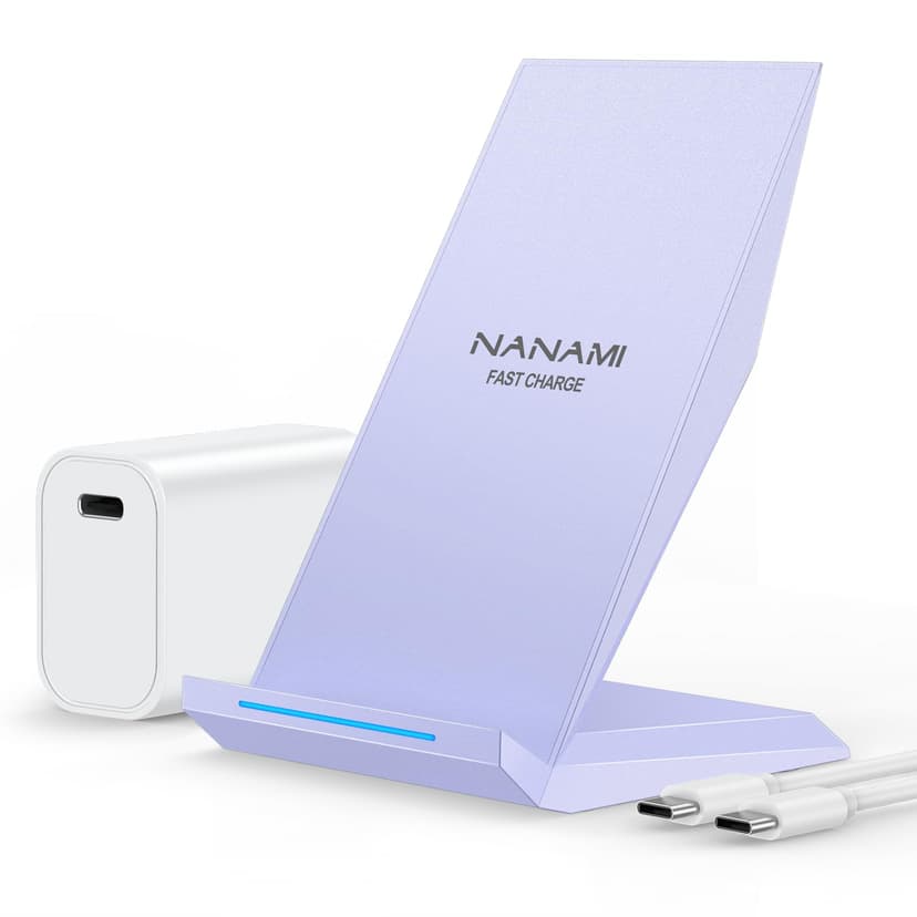 NANAMI Wireless Charger with USB C Charger - Qi Certified Fast Wireless Charging Stand Compatible with iPhone 17/16/15/14/13/12, Phone Charger Dock for Samsung Galaxy S25/S25+/S25 Ultra/S24/S23/S22