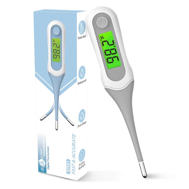Fiemack 8 Seconds Digital Oral Thermometer for Adults and Kids, Accurate & Safe Baby Thermometer with Fever Alarm, 3 Backlits Display, Flexible Tip, Medical Basal Thermometer for Rectal, Underarm