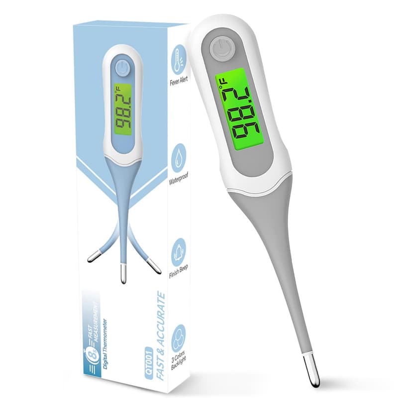 Fiemack 8 Seconds Digital Oral Thermometer for Adults and Kids, Accurate & Safe Baby Thermometer with Fever Alarm, 3 Backlits Display, Flexible Tip, Medical Basal Thermometer for Rectal, Underarm