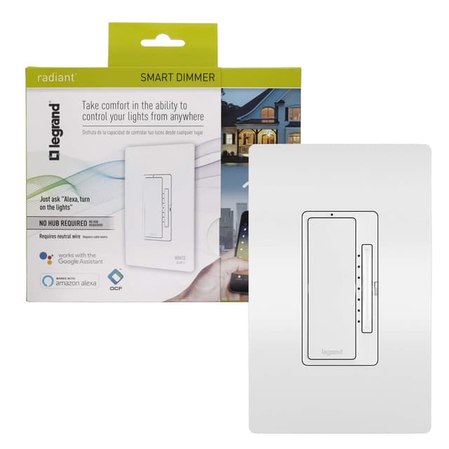 Legrand - Pass & Seymour Radiant Smart Light Switch, White Smart Dimmer with Wifi Light Switch, No Hub Required, Requires Neutral Wire, WWRL50WHCCV2, 1 Count