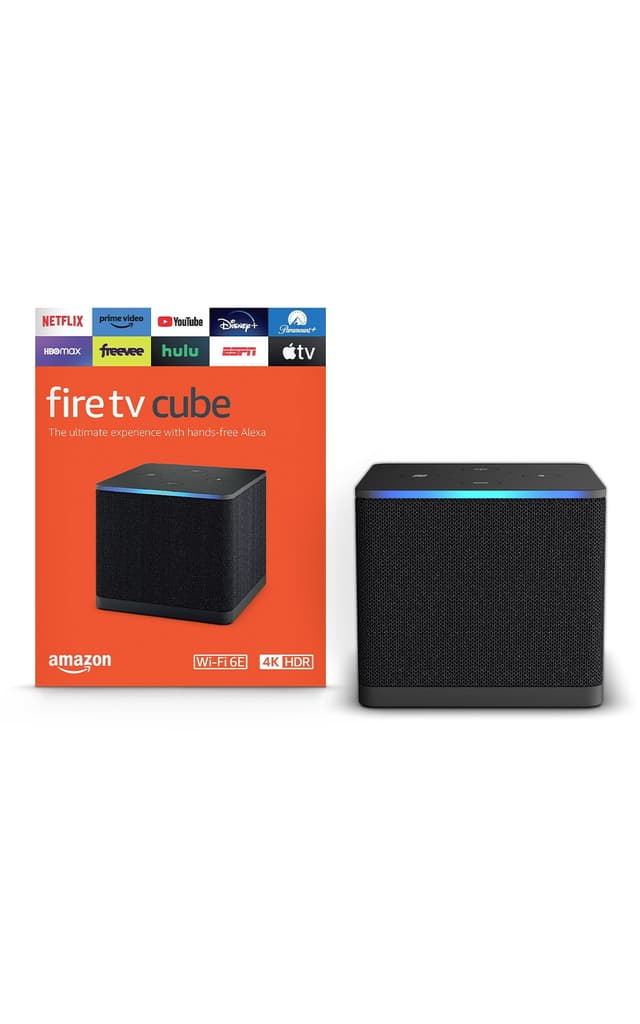 Amazon Fire TV Cube, with AI-powered Fire TV Search, Hands-free streaming device with Alexa, Wi-Fi 6E, 4K Ultra HD