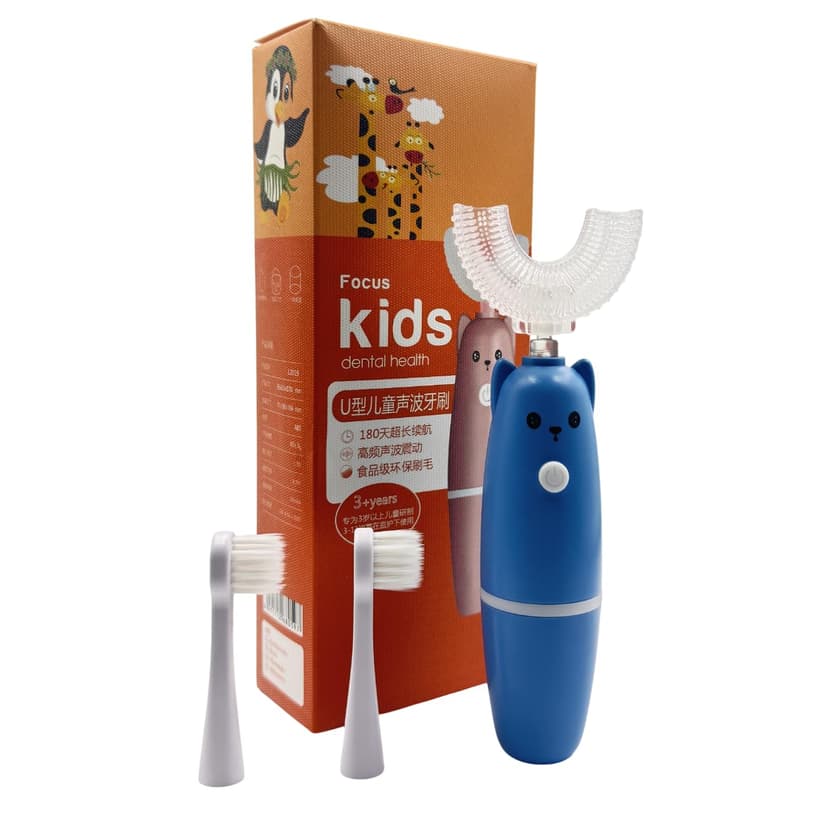 Ariie Ultrasonic Kid's U-Shaped Electric Toothbrush, IPX7 Waterproof, Waterproof Battery Powered 360 Oral Teeth Cleaning Design, Automatic Toddler Toothbrush with Food Grade Soft Silicone Brush Head