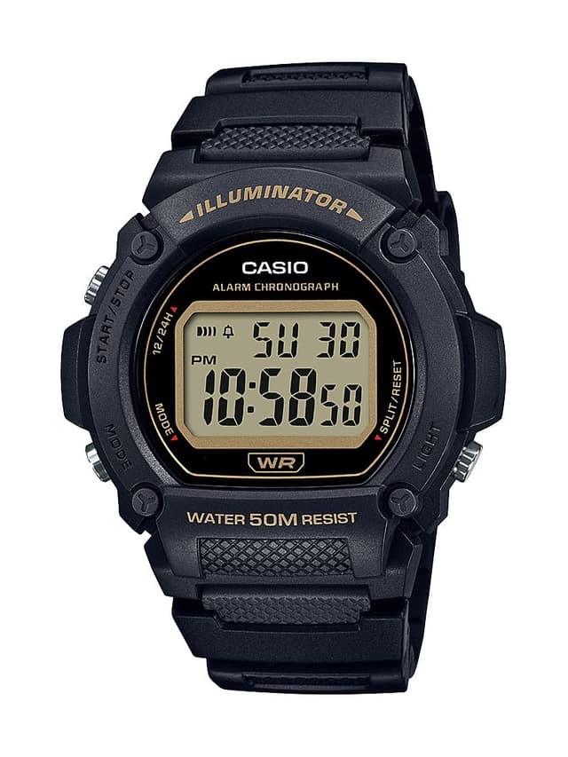 Casio W219H Series | Digital Watch | Illuminator | Black | 50M WR | 1/100 SEC Stopwatch | LED Backlight | Daily Alarm | Auto Calendar | Regular Time Keeping (HR, Min, SEC, PM, Date, Day) | 7 Yr Batt