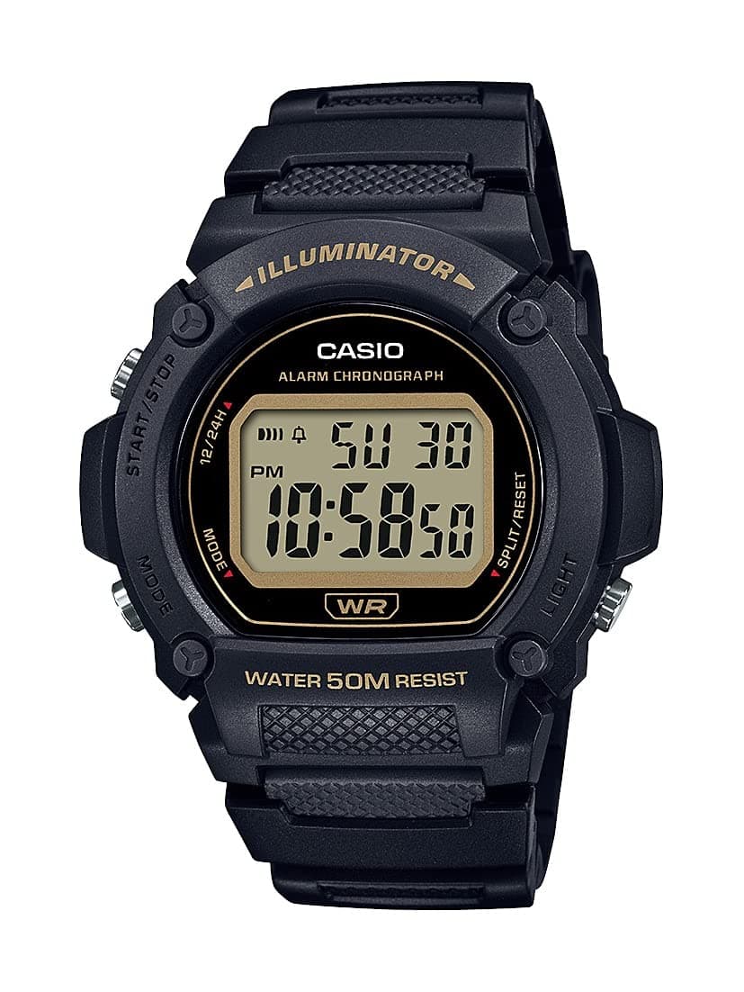 Casio W219H Series | Digital Watch | Illuminator | Black | 50M WR | 1/100 SEC Stopwatch | LED Backlight | Daily Alarm | Auto Calendar | Regular Time Keeping (HR, Min, SEC, PM, Date, Day) | 7 Yr Batt