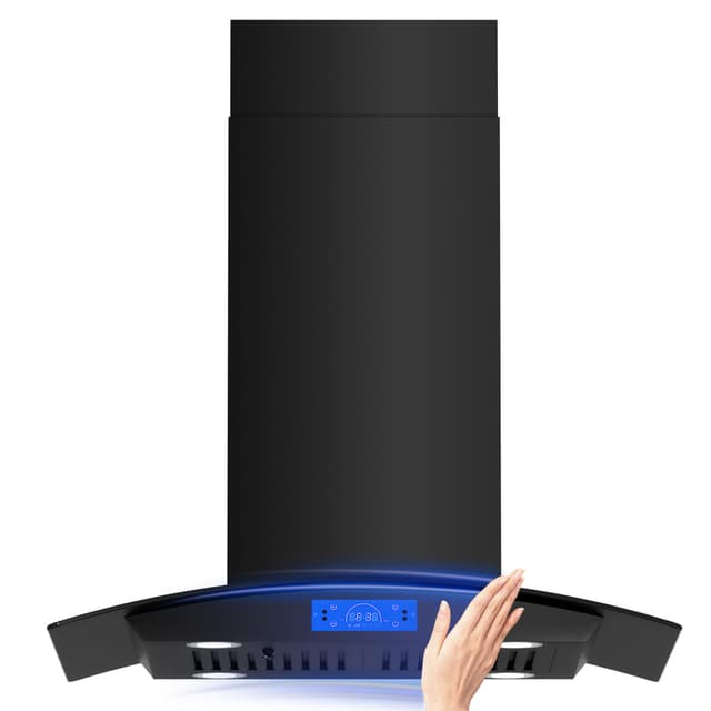 FIREGAS Black Island Range Hood 30 Inch, 700 CFM Island Kitchen Hood with Touch & Gesture Control, 3 Speed Fan, LED Lights, Ducted/Ductless Convertible Stove Vent Hood