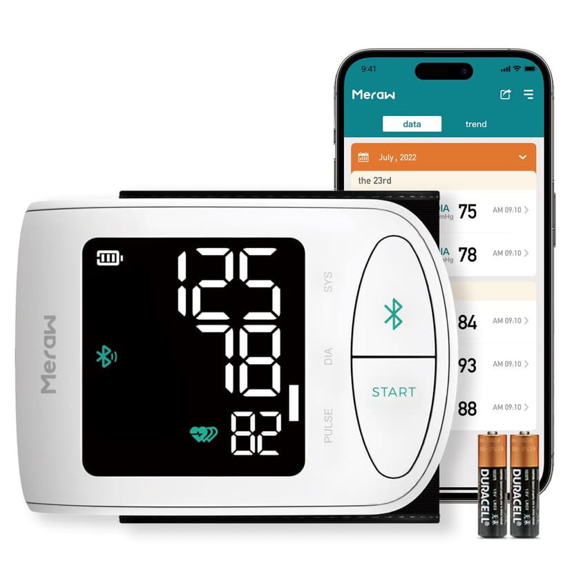 Meraw Blood Pressure Monitor Adult Cuff, Blood Pressure Cuff Monitor Wrist, Blood Pressure Machine Home Use 5.3-8.5" Irregular Heartbeat Monitoring APP Automatic Bluetooth High Accuracy Aspen White