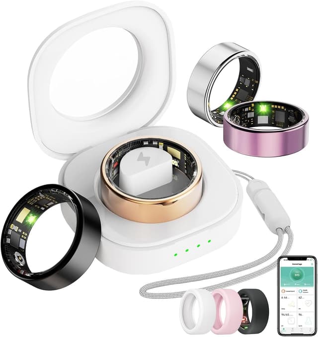 Oucscru Smart Ring for Women Men, Health Tracker with Heart Rate/Blood Oxygen/Blood Pressure/Sleep Monitor/Step Counting, IP68 Waterproof Fitness Ring, No App Fees for iPhone & Android (Rose Gold, 6#)