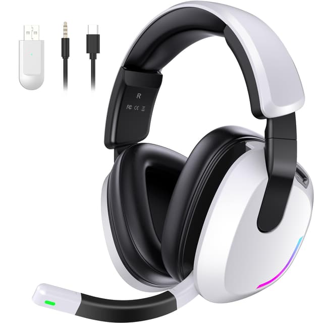 YPBDAN Wireless Gaming Headset for PS5 PS4 PC Switch Mac - RGB Over-Ear Headphones with Noise Cancelling Mic, 60H Playtime, 7.1 Surround Sound, Bluetooth 5.4 & Memory Foam Ear Cushions