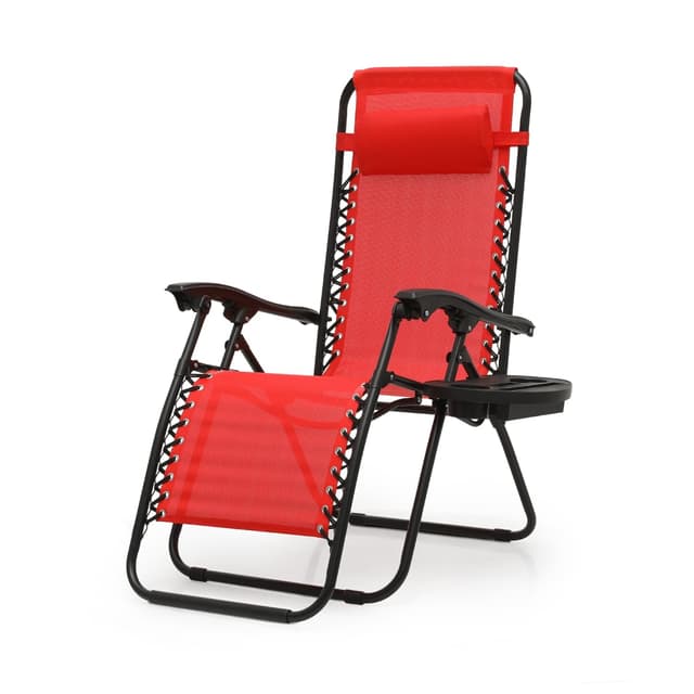 OS MOTOR Zero Gravity Chairs, Portable Folding Reclining Lounge Chairs with Adjustable Pillow and Cup Holder Trays for Outdoor, Patio, Beach, Camping, Garden, Poolside, Sun Red